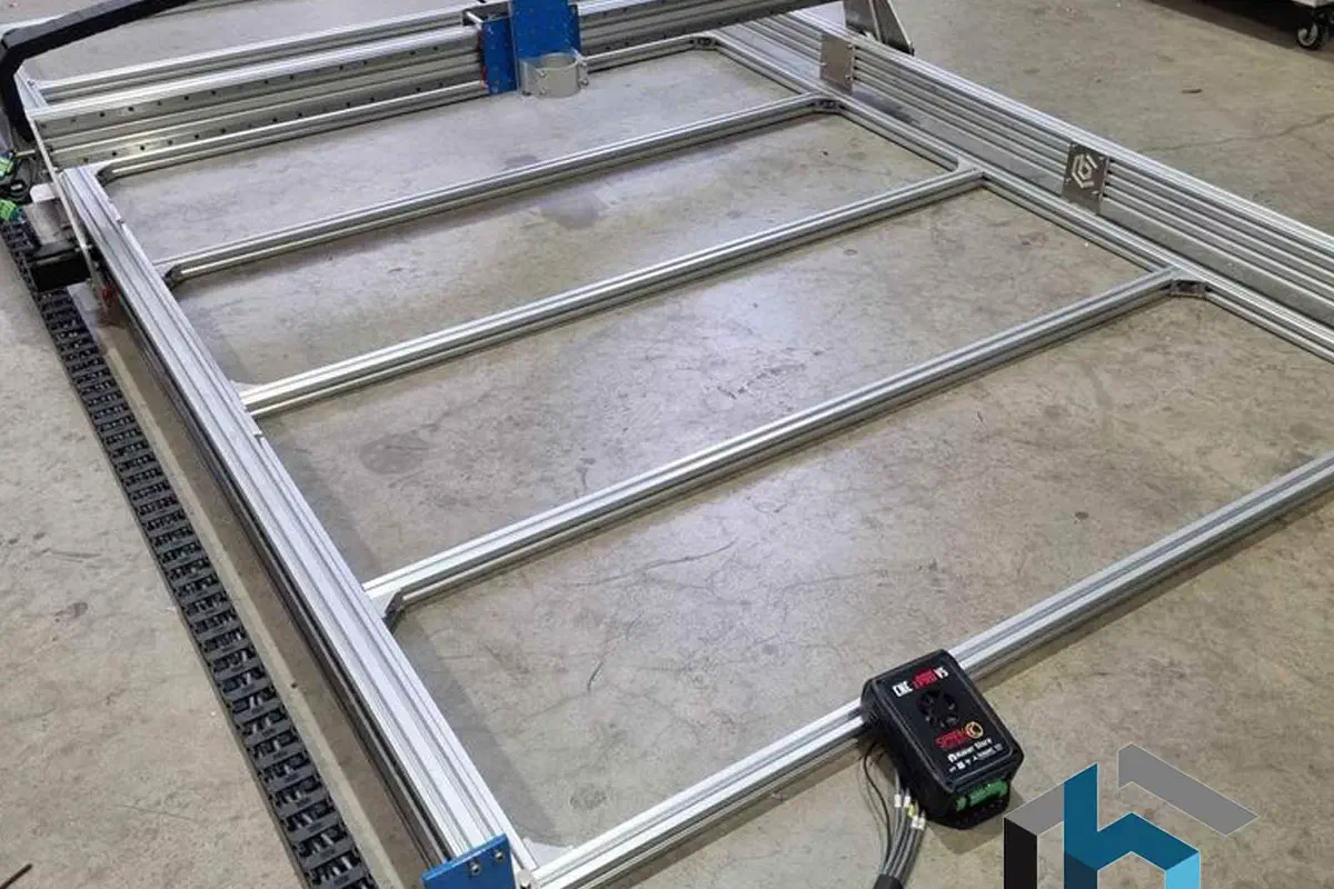 A BlueCarve full-sheet CNC router in a workshop.